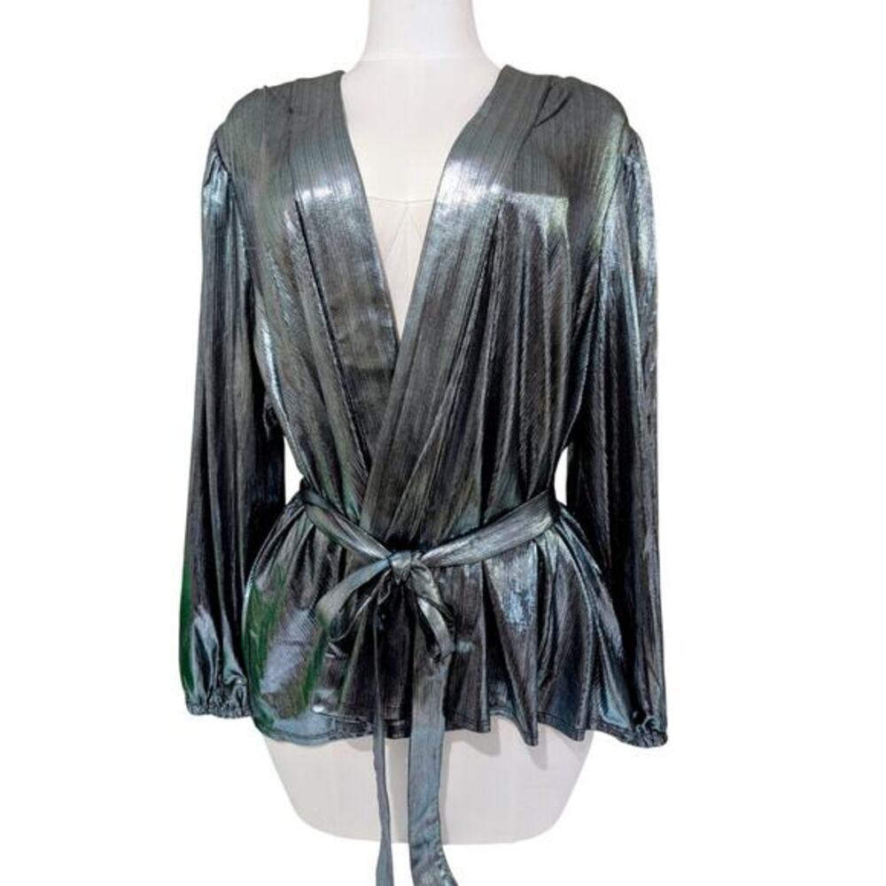 Nina Parker x Macys Metallic Wrap Top Ice Blue 3X NWT